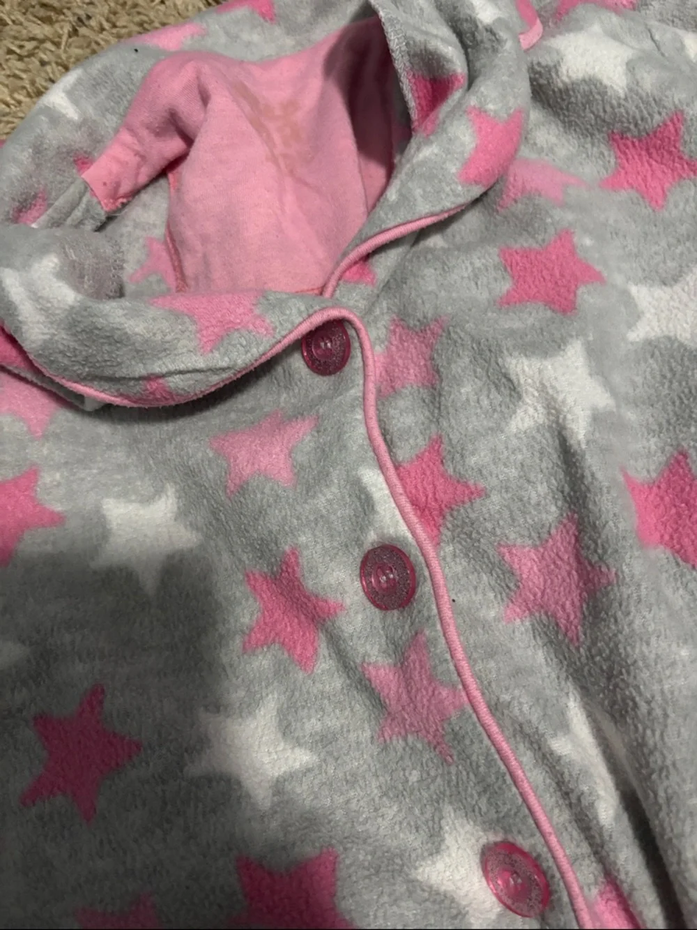Sleep On It Grey, Pink & White Star Fleece Pajama Set